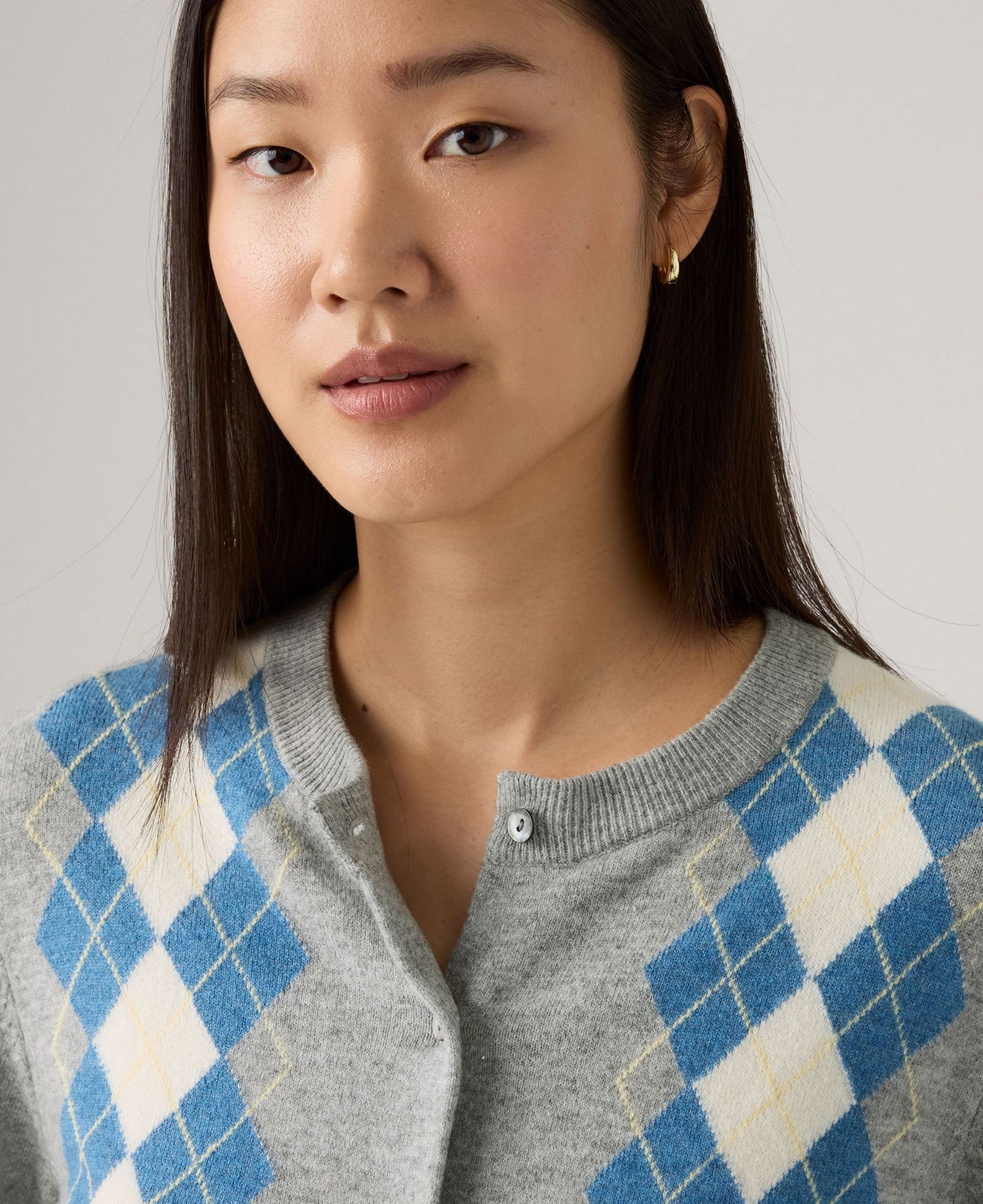 Supersoft Crewneck Cardigan - Elgin Placed Argyle V2 Star Sapphire Triblend