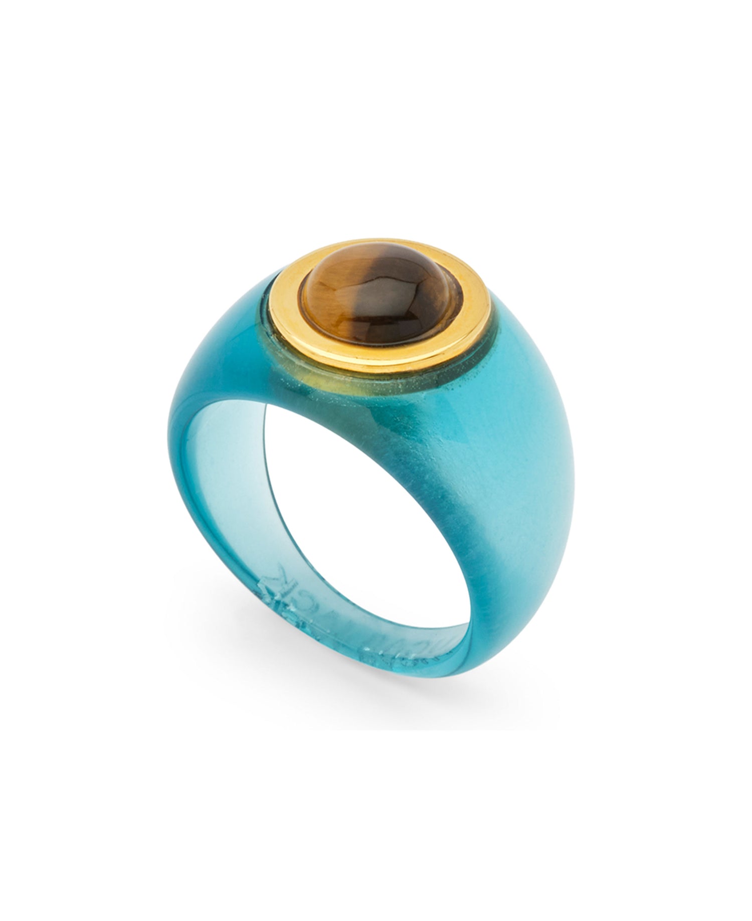 Deep Sea Blue Resin Ring - Tiger Eye