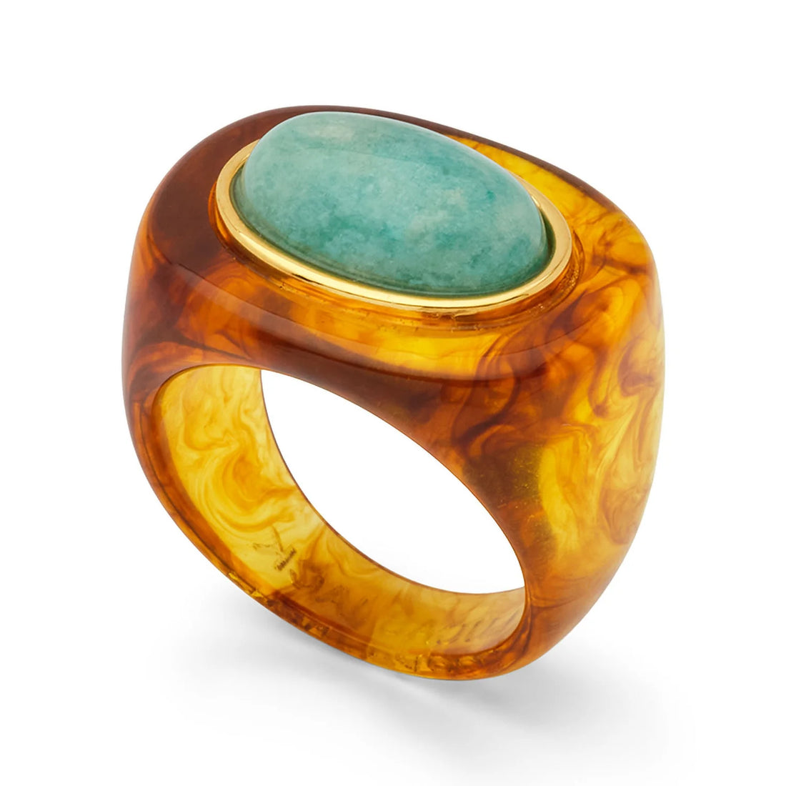 Tortoise Shell Resin Ring - Amazonite