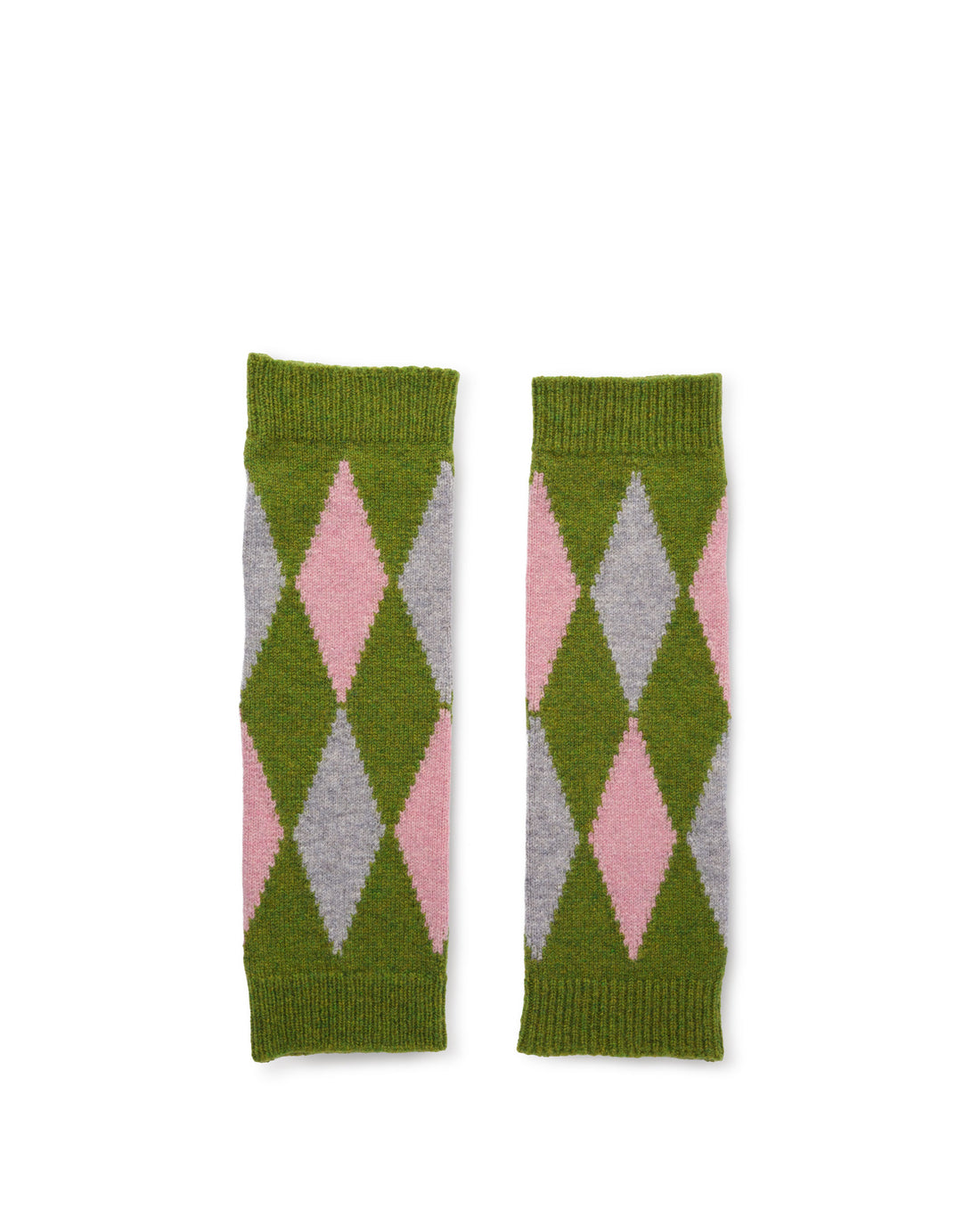 Ayrshire Argyle Wristwarmer - Green Pink Grey