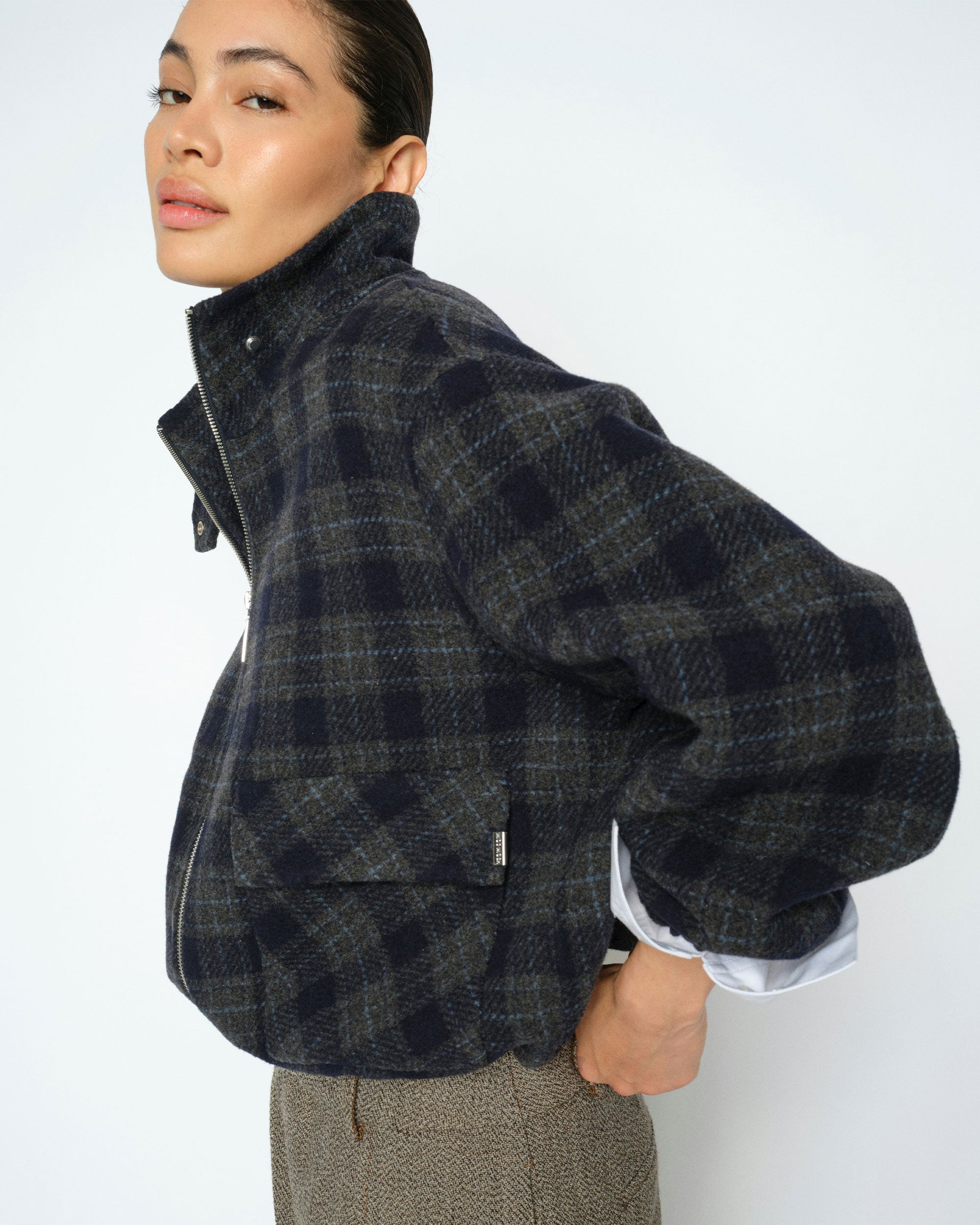 Camille Check Jacket - Salute Navy