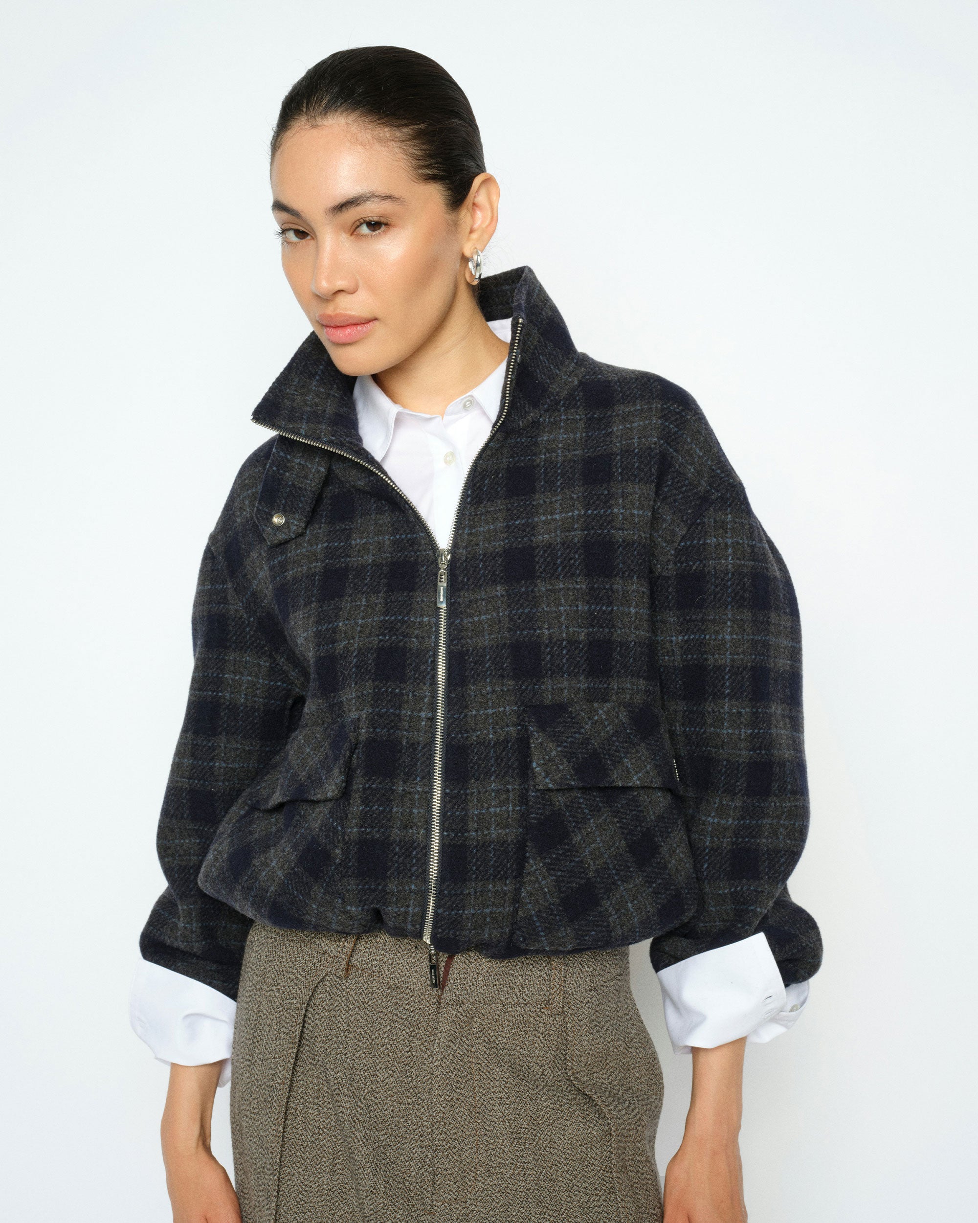 Camille Check Jacket - Salute Navy