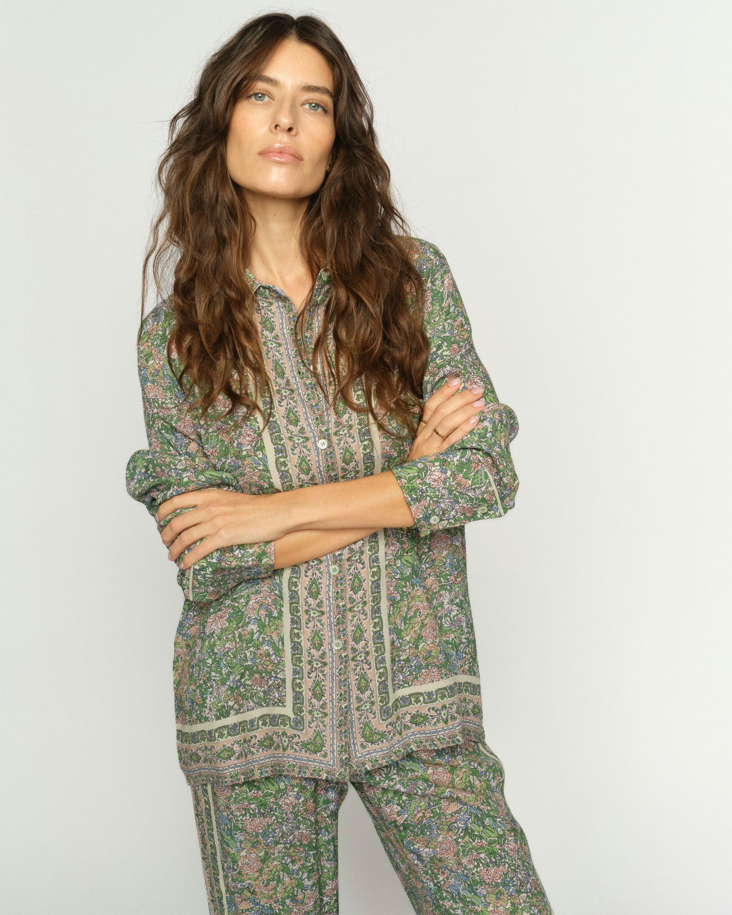 Kana Flowish Orchid Shirt - Turf Green