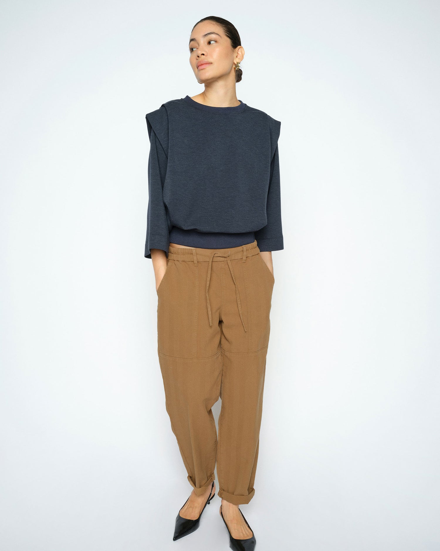 Maison Herringbone Pant - Dark Camel