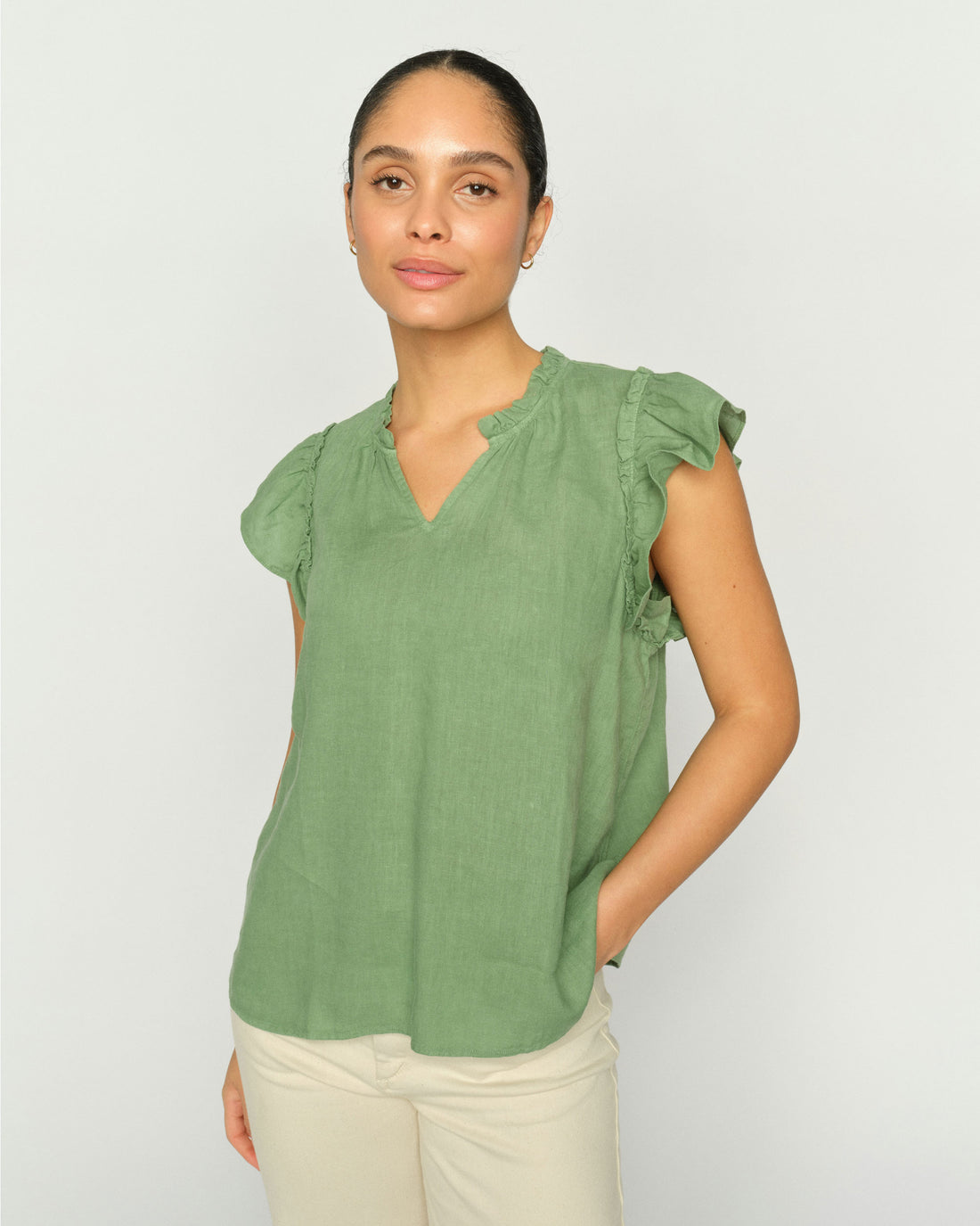 Tea Linen Blouse - Turf Green