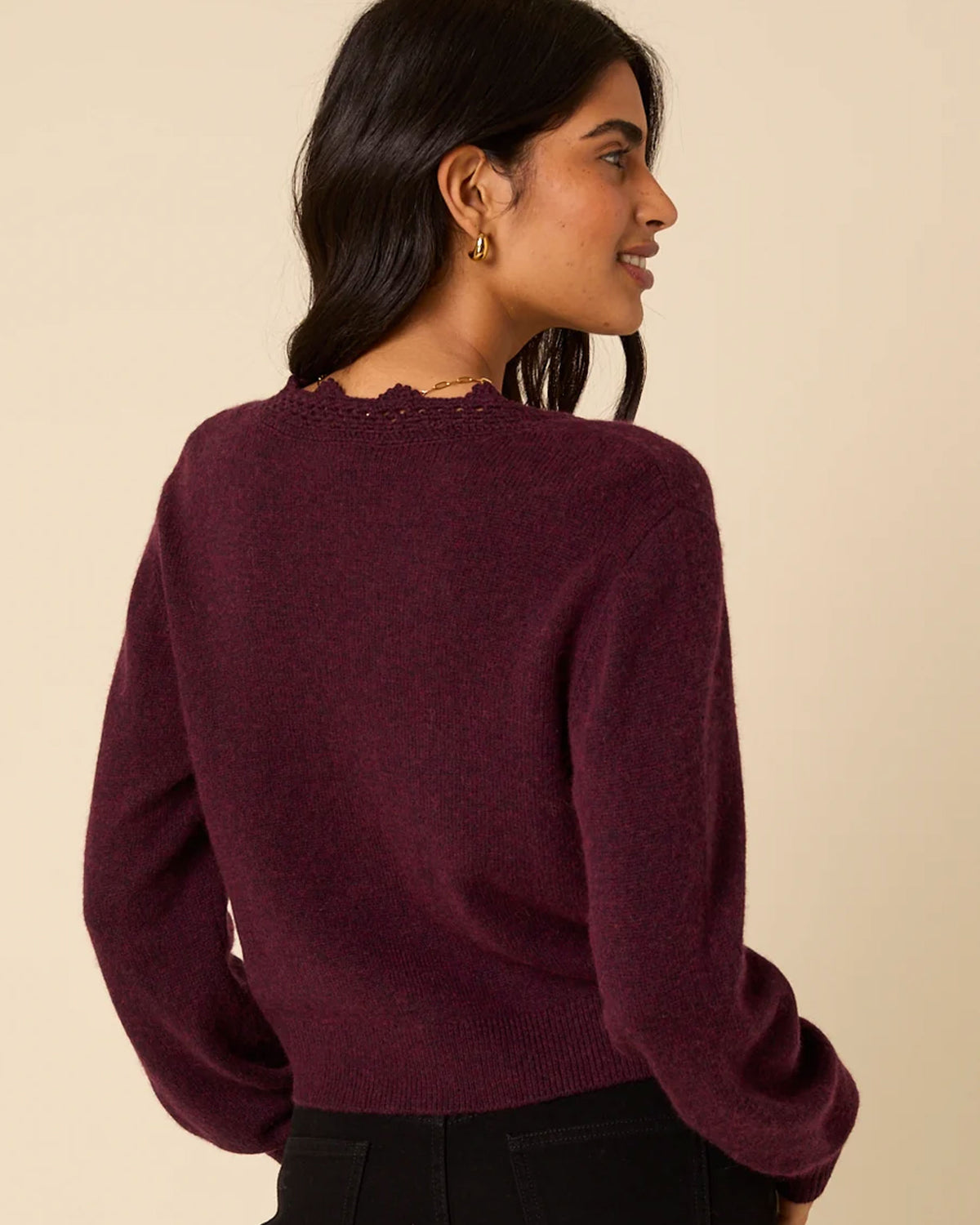 Crochet V Neck Cardigan - Purple