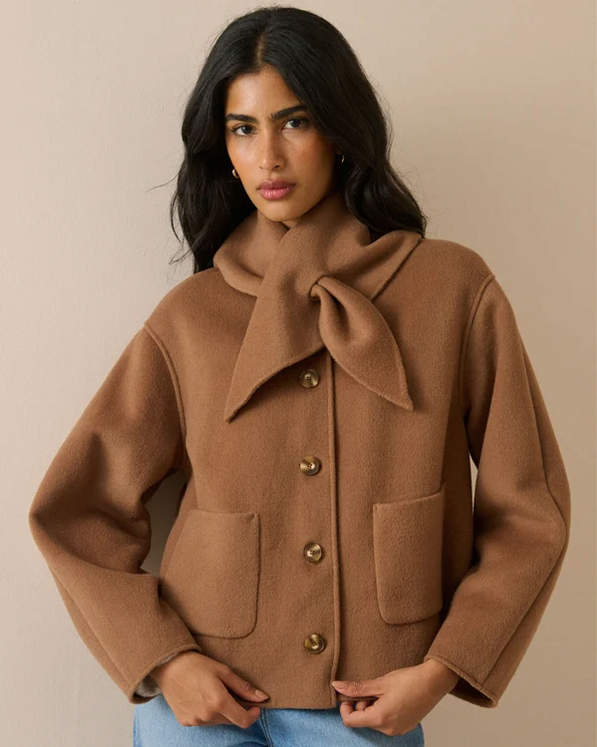 Tie Neck Jacket - Beige