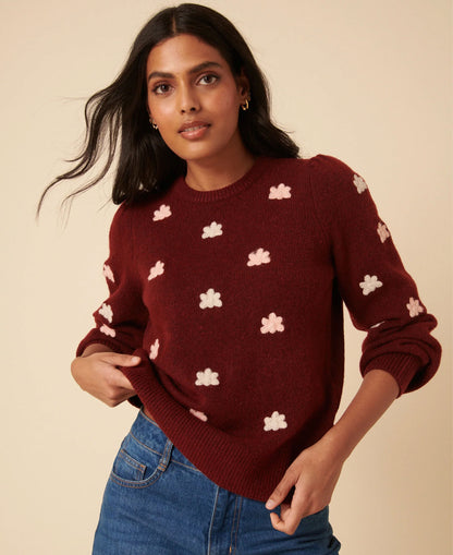 Flower Embroidered Jumper - Red