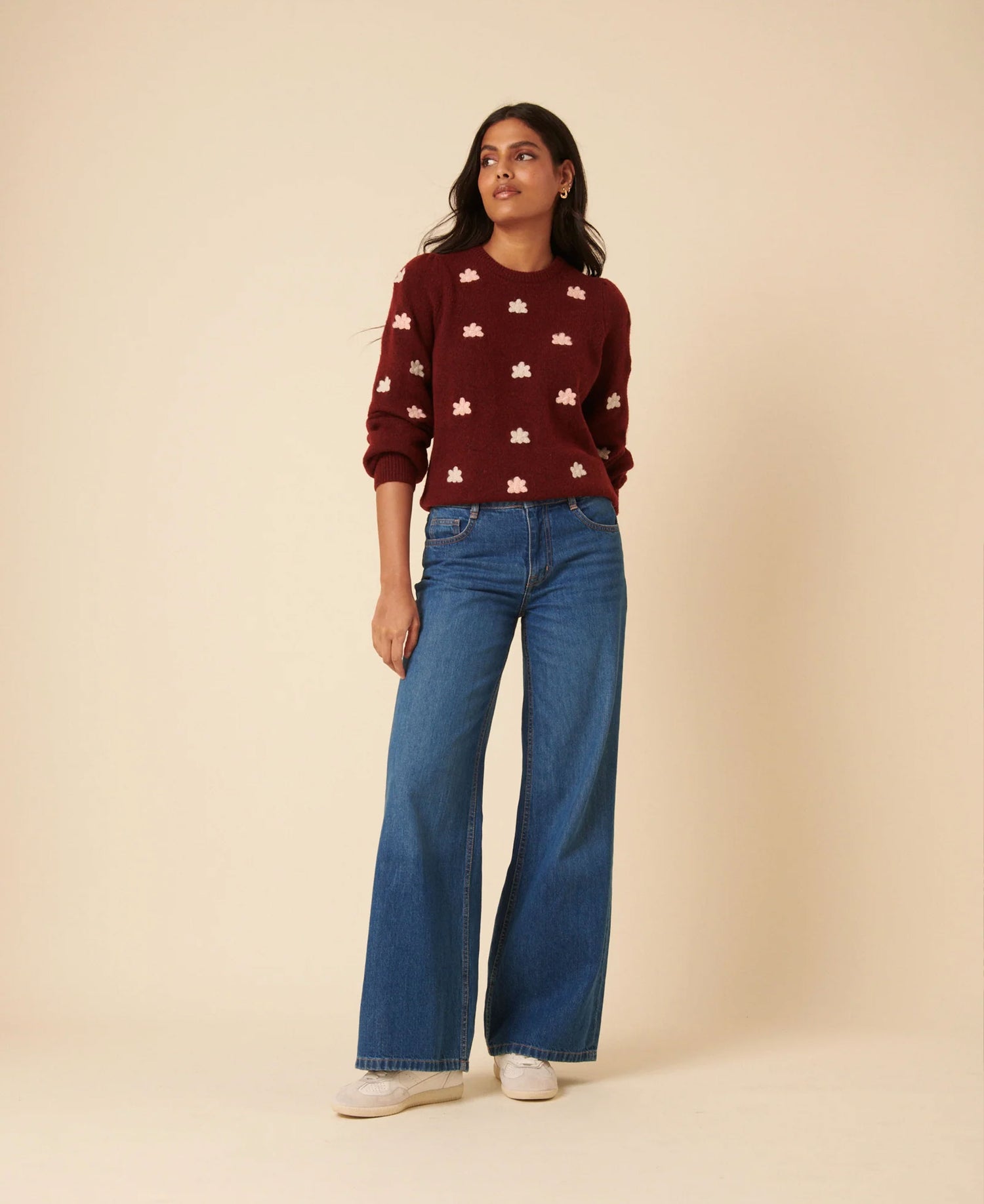 Flower Embroidered Jumper - Red