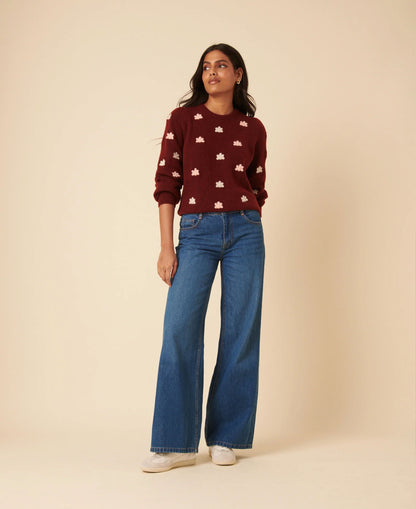 Flower Embroidered Jumper - Red