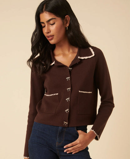 Crochet Knitted Cardigan - Brown