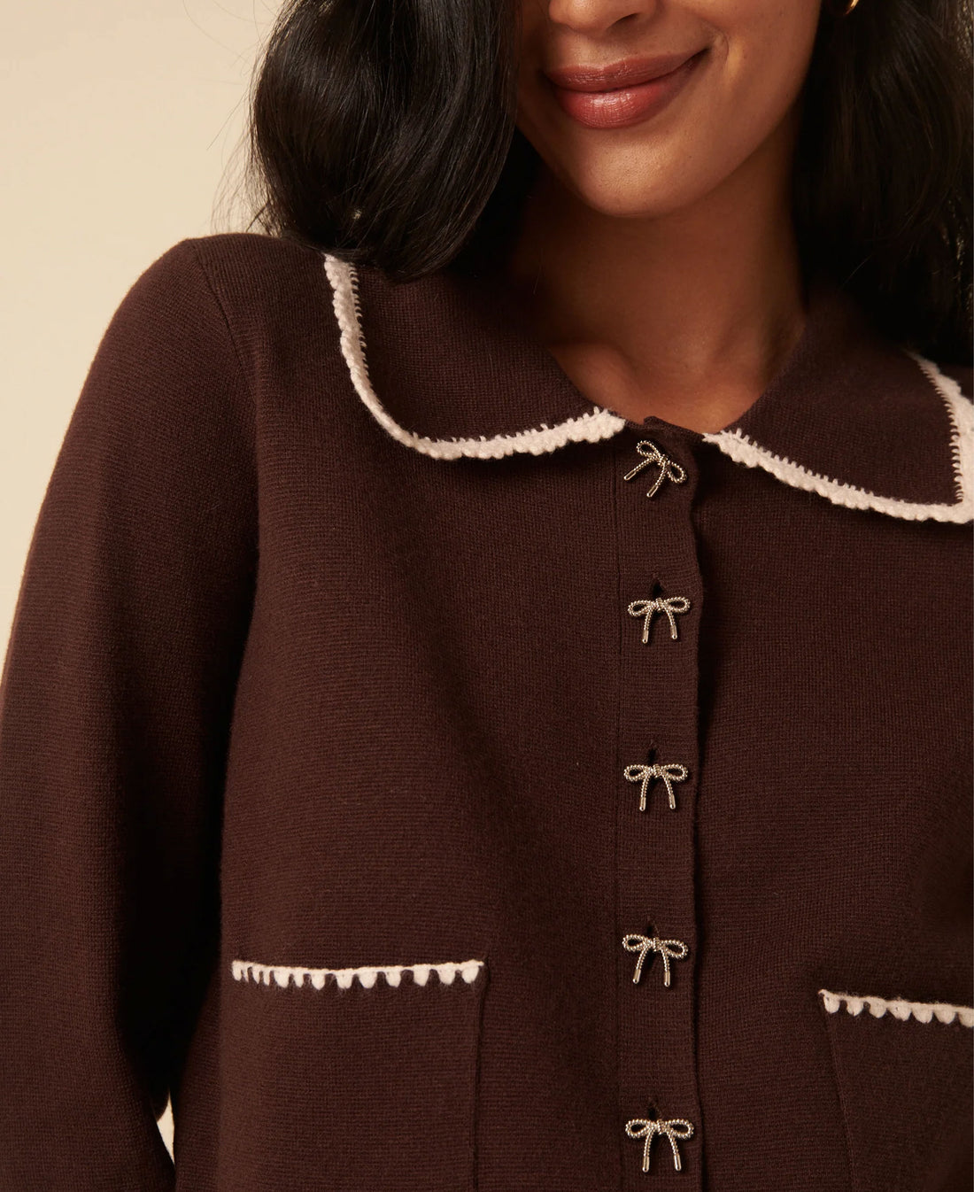Crochet Knitted Cardigan - Brown