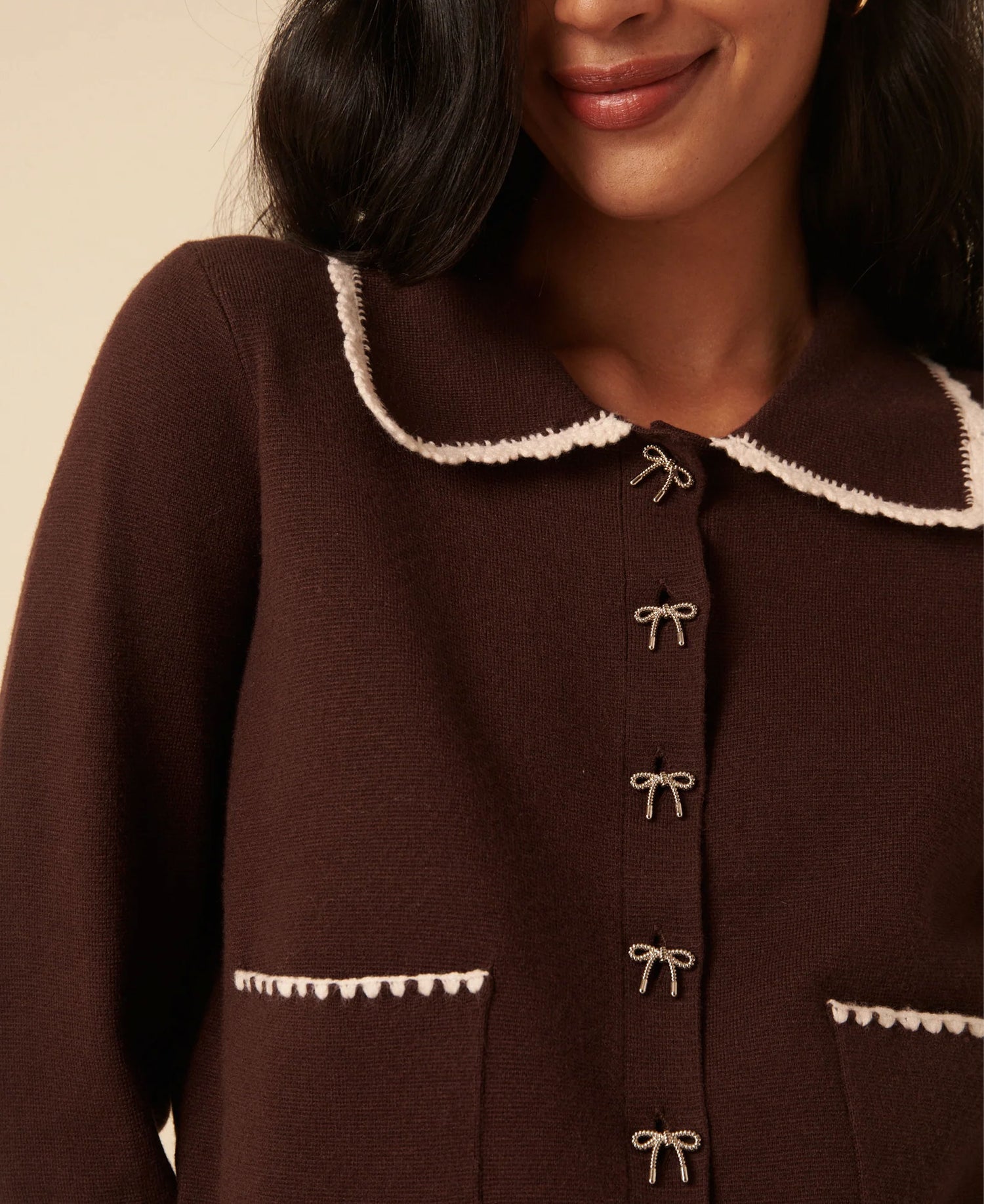 Crochet Knitted Cardigan - Brown