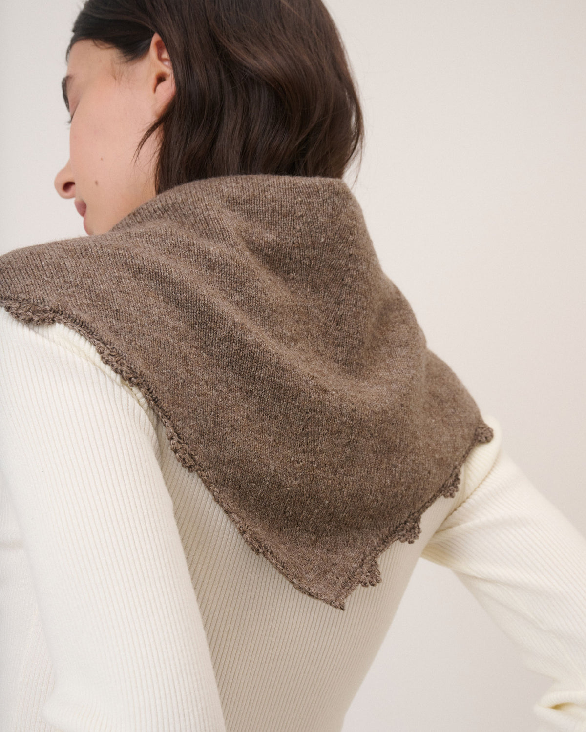 Crochet Triangle Scarf - Beige