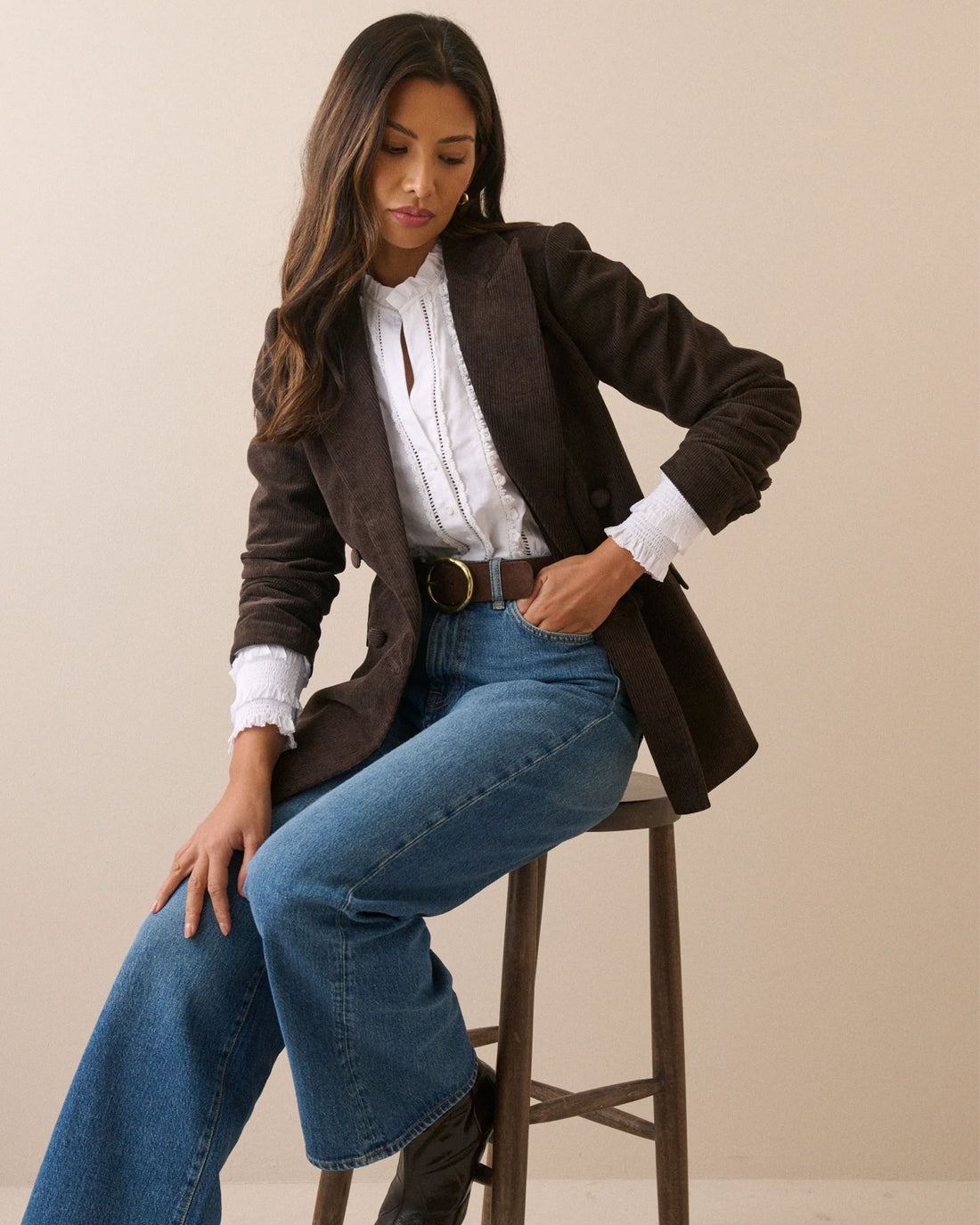 Cord Double Breasted Alicia Blazer - Brown