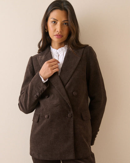Cord Double Breasted Alicia Blazer - Brown