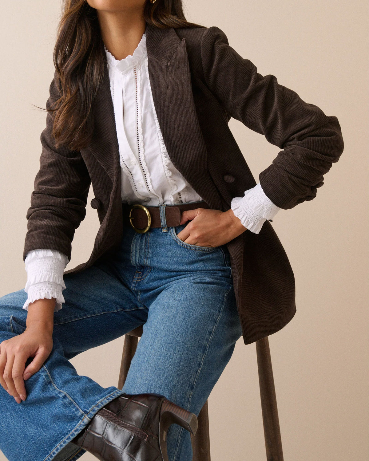 Cord Double Breasted Alicia Blazer - Brown