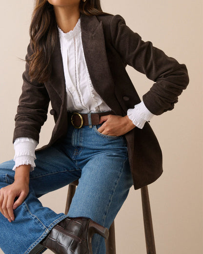 Cord Double Breasted Alicia Blazer - Brown