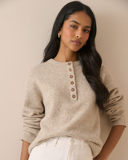 Henley Long Sleeve Jumper - Beige