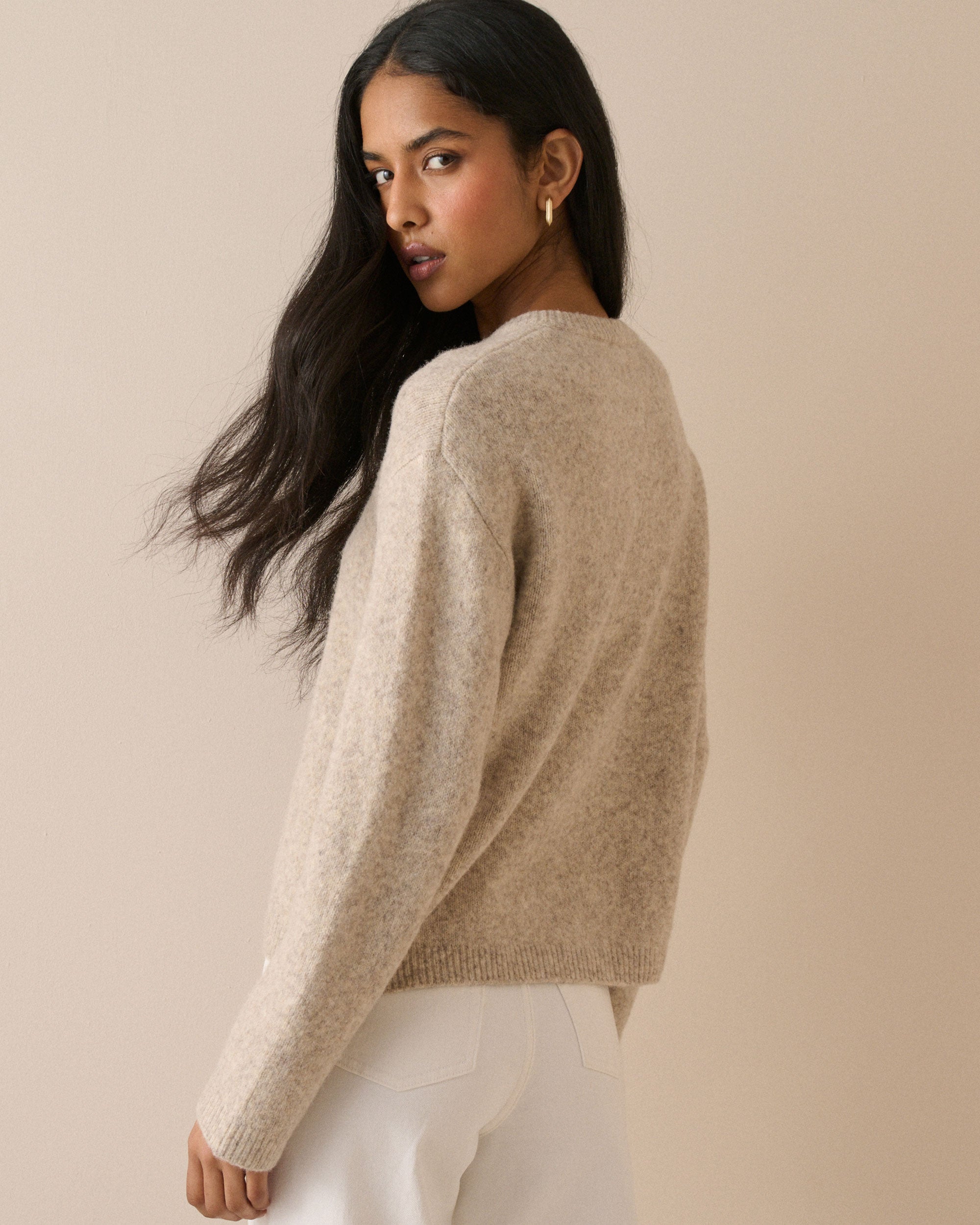 Henley Long Sleeve Jumper - Beige
