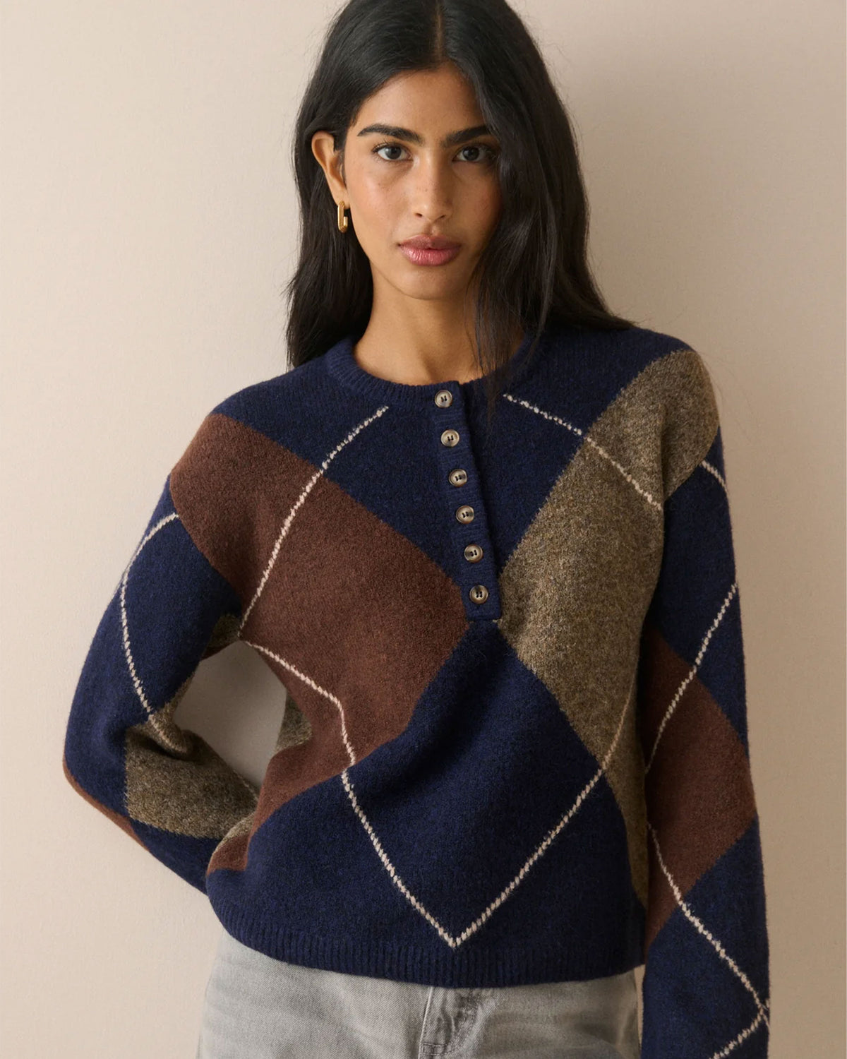 Henley Long Sleeve Jumper - Multi
