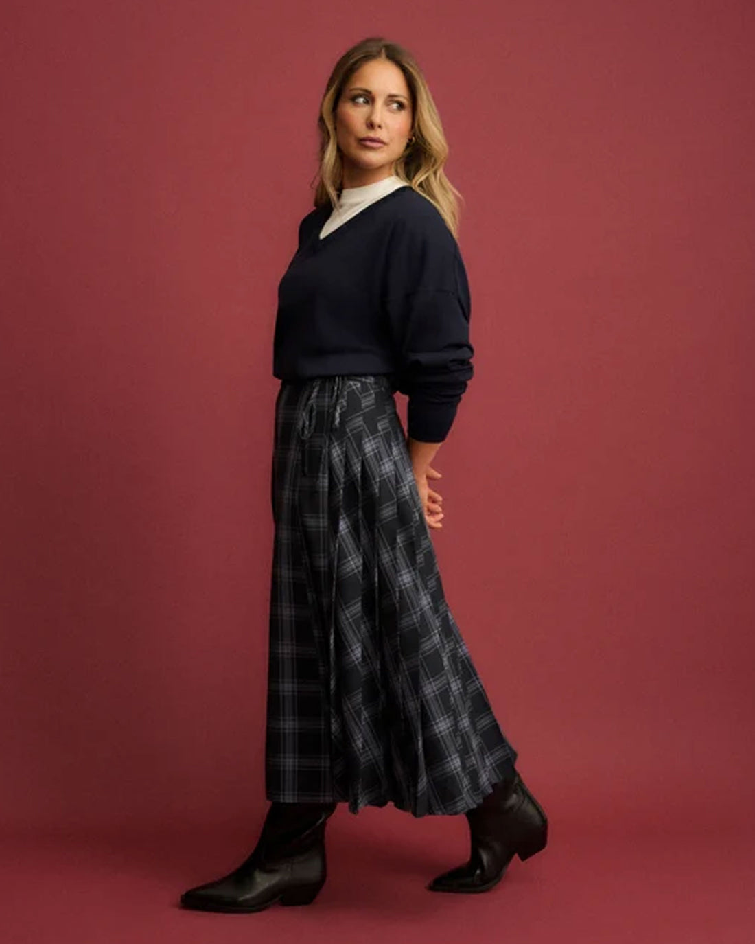 Pleated Midi Kilt - Blue
