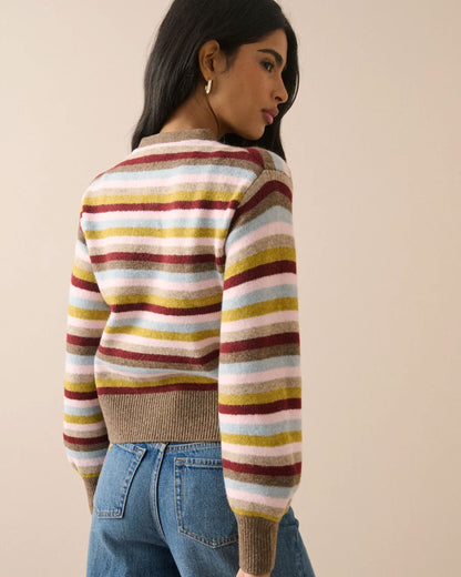 Stripe Neck Tie Cardigan - Multi