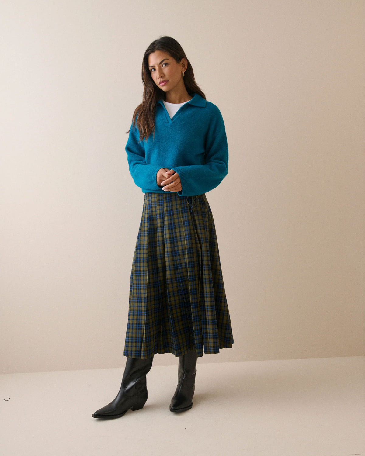 Pleated Midi Kilt - Blue