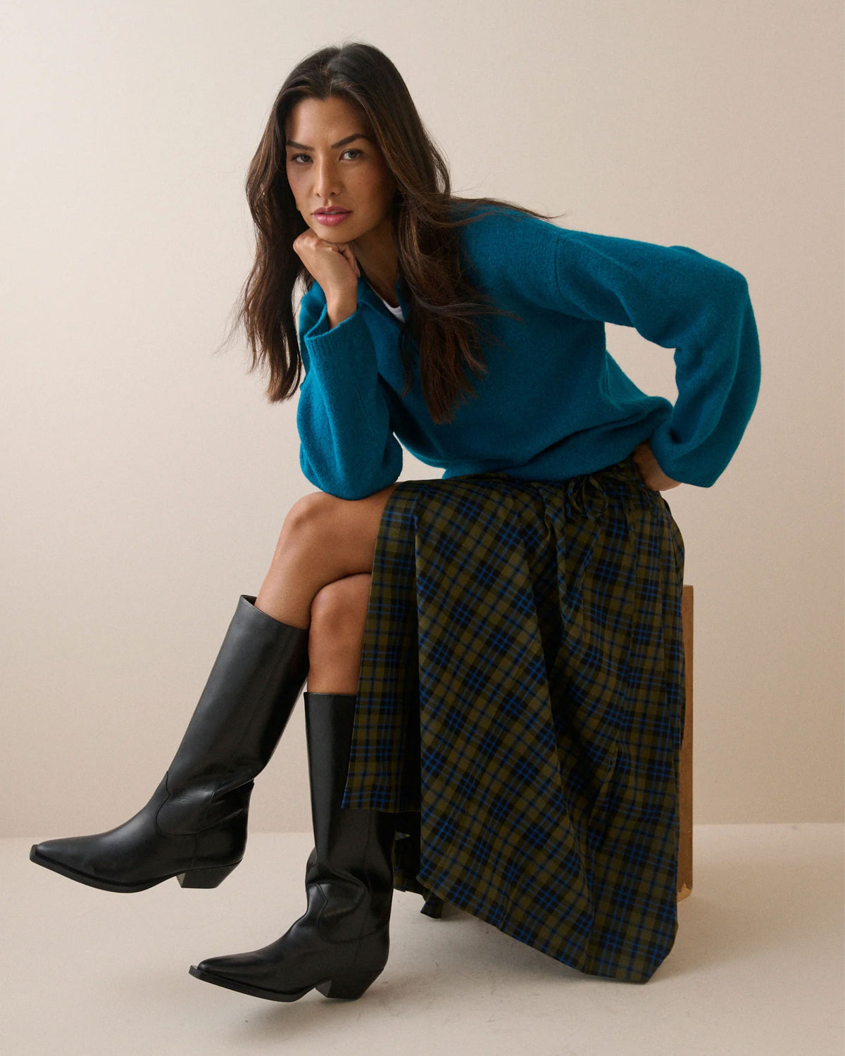 Pleated Midi Kilt - Blue