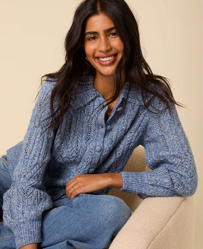 Pointelle Chunky Cardigan - Blue