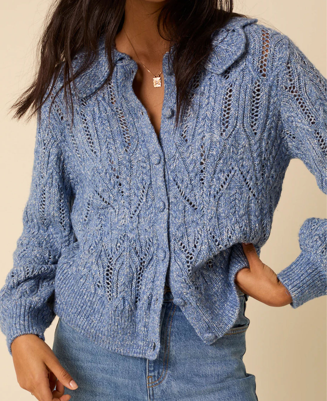 Pointelle Chunky Cardigan - Blue