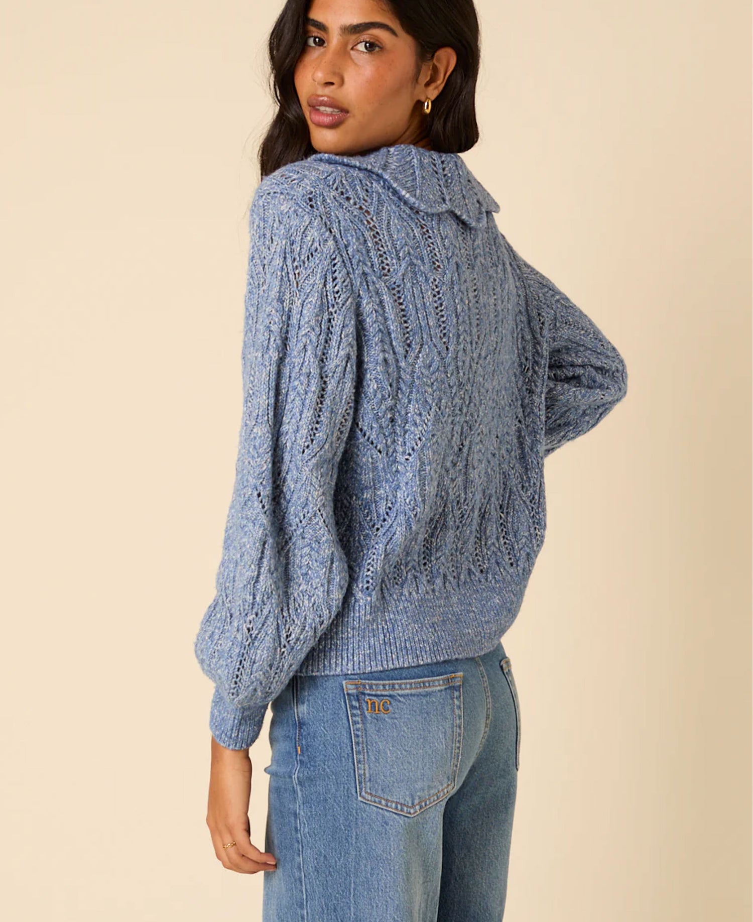 Pointelle Chunky Cardigan - Blue