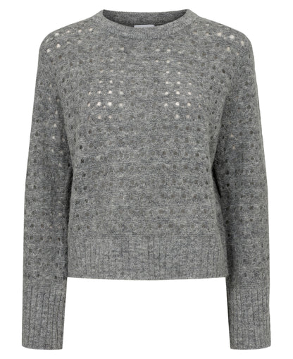 Nuriette Dot Pointelle Pullover - Medium Grey Melange