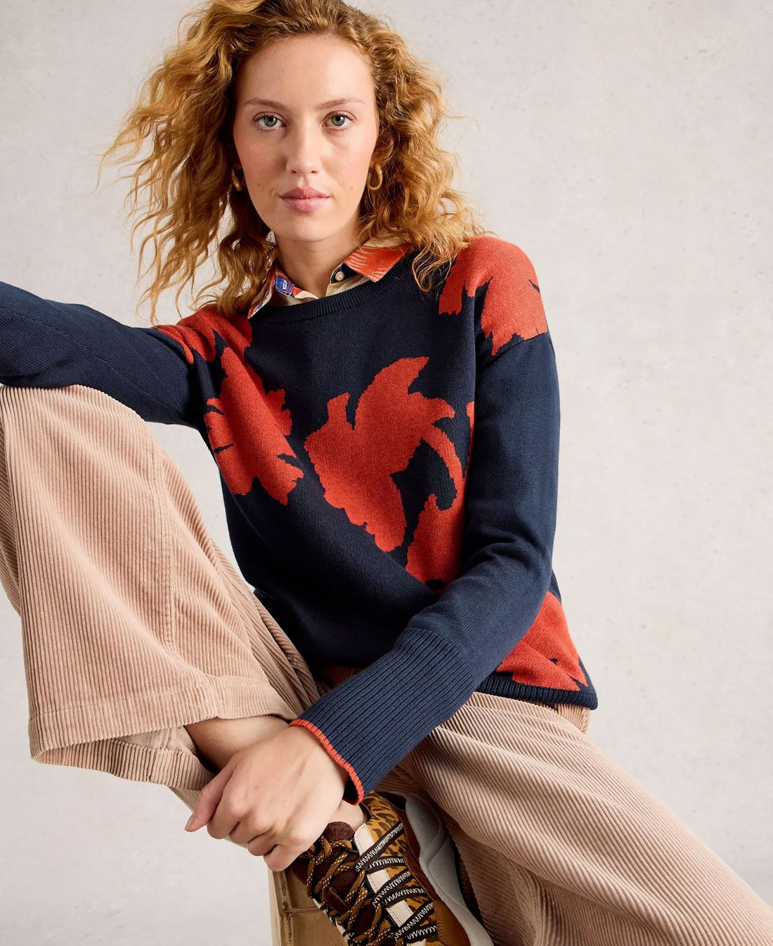 Olive Floral Jumper - Navy Multi