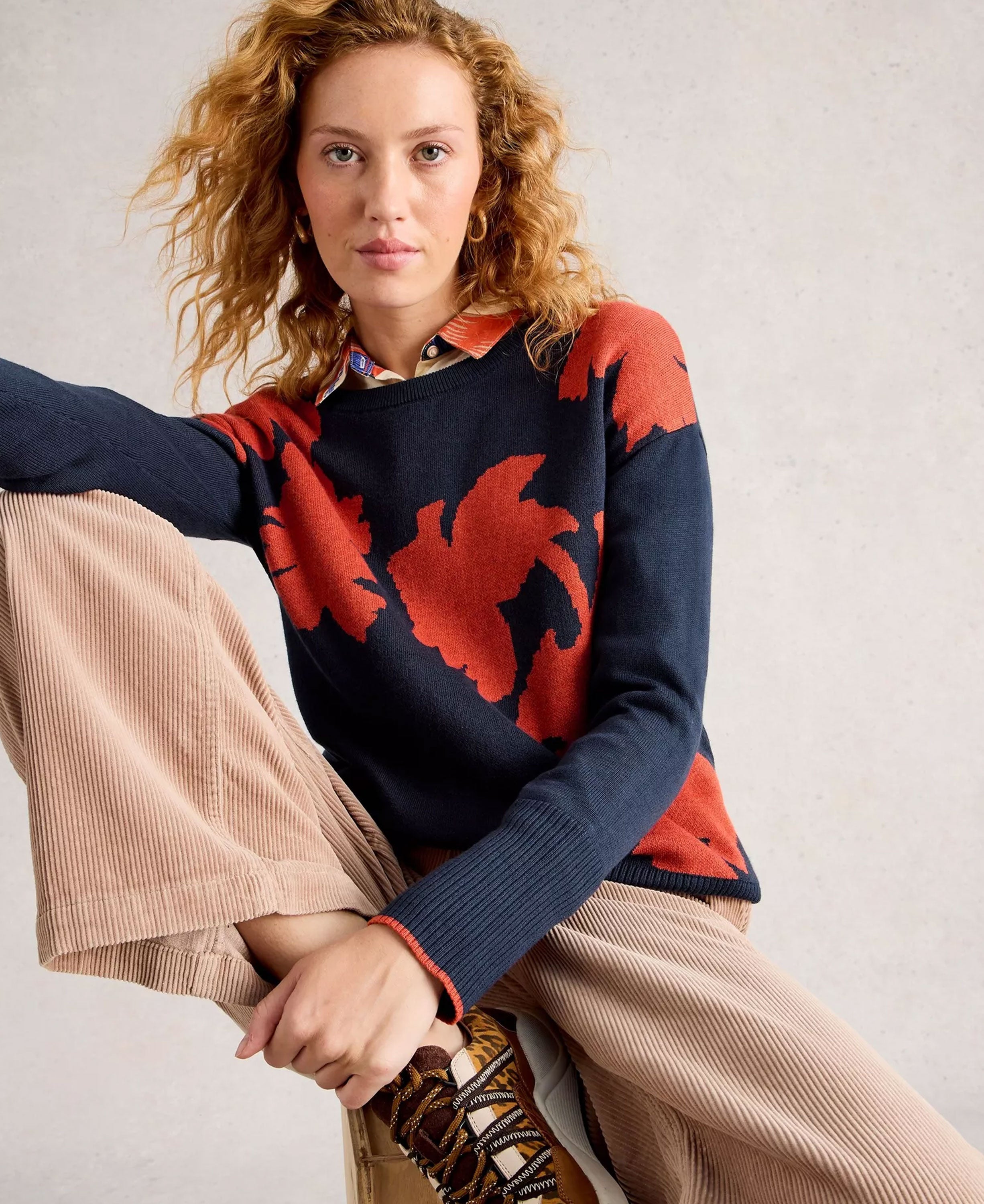 Olive Floral Jumper - Navy Multi