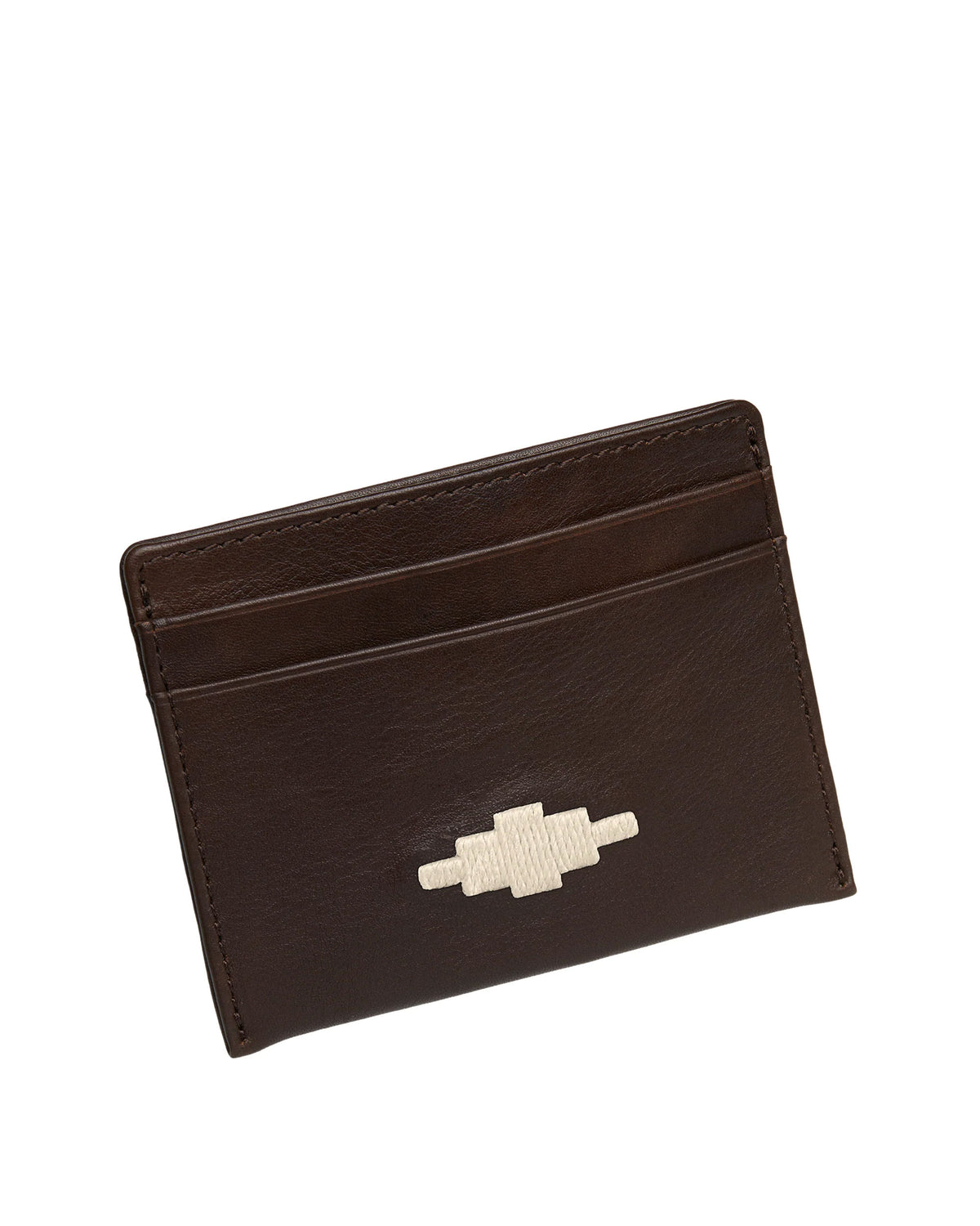 Rombo Card Slip - Brown Leather With Cream Stitching