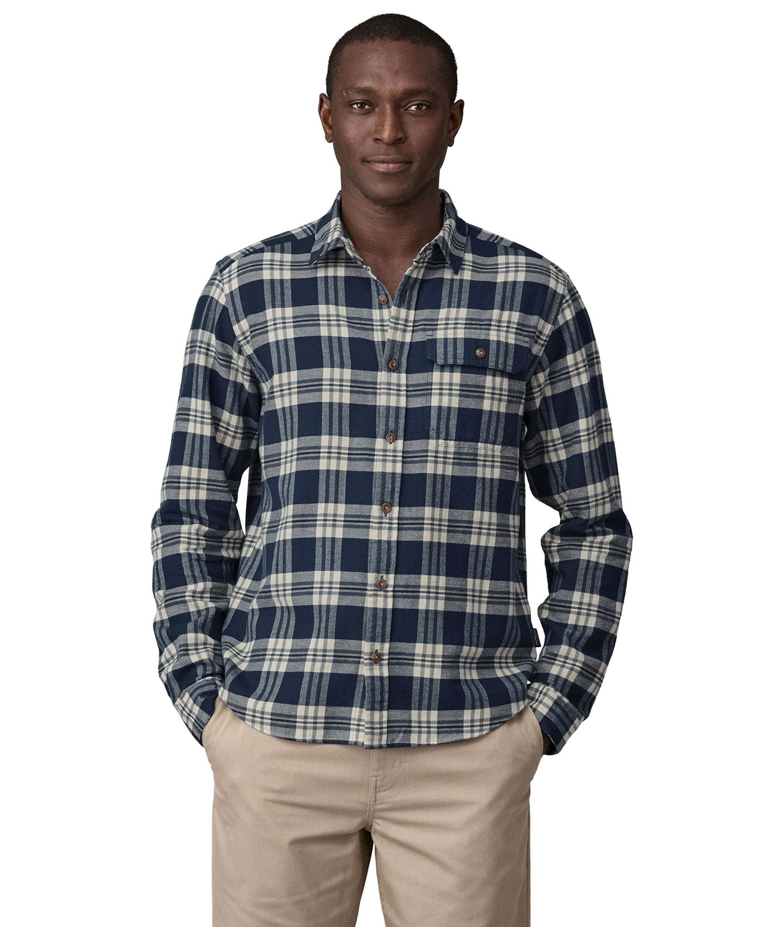 Landmark Patagonia Long Sleeve Lightweight Fjord Flannel Shirt in Base Camp New Navy