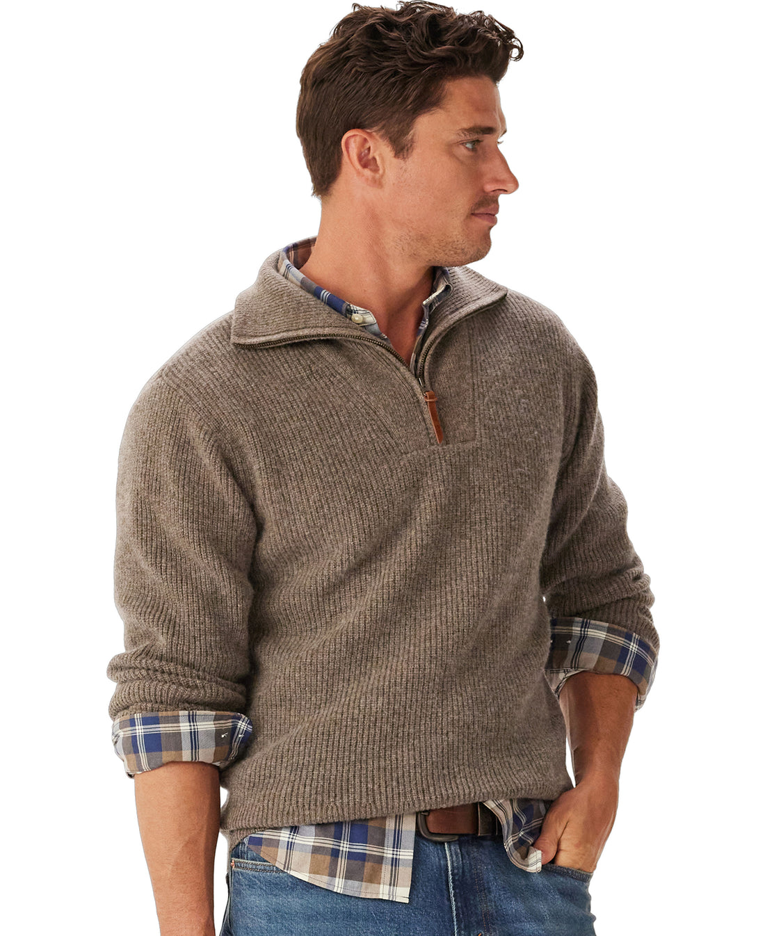 Linton 1/4 Zip Lambswool Knit - Chestnut