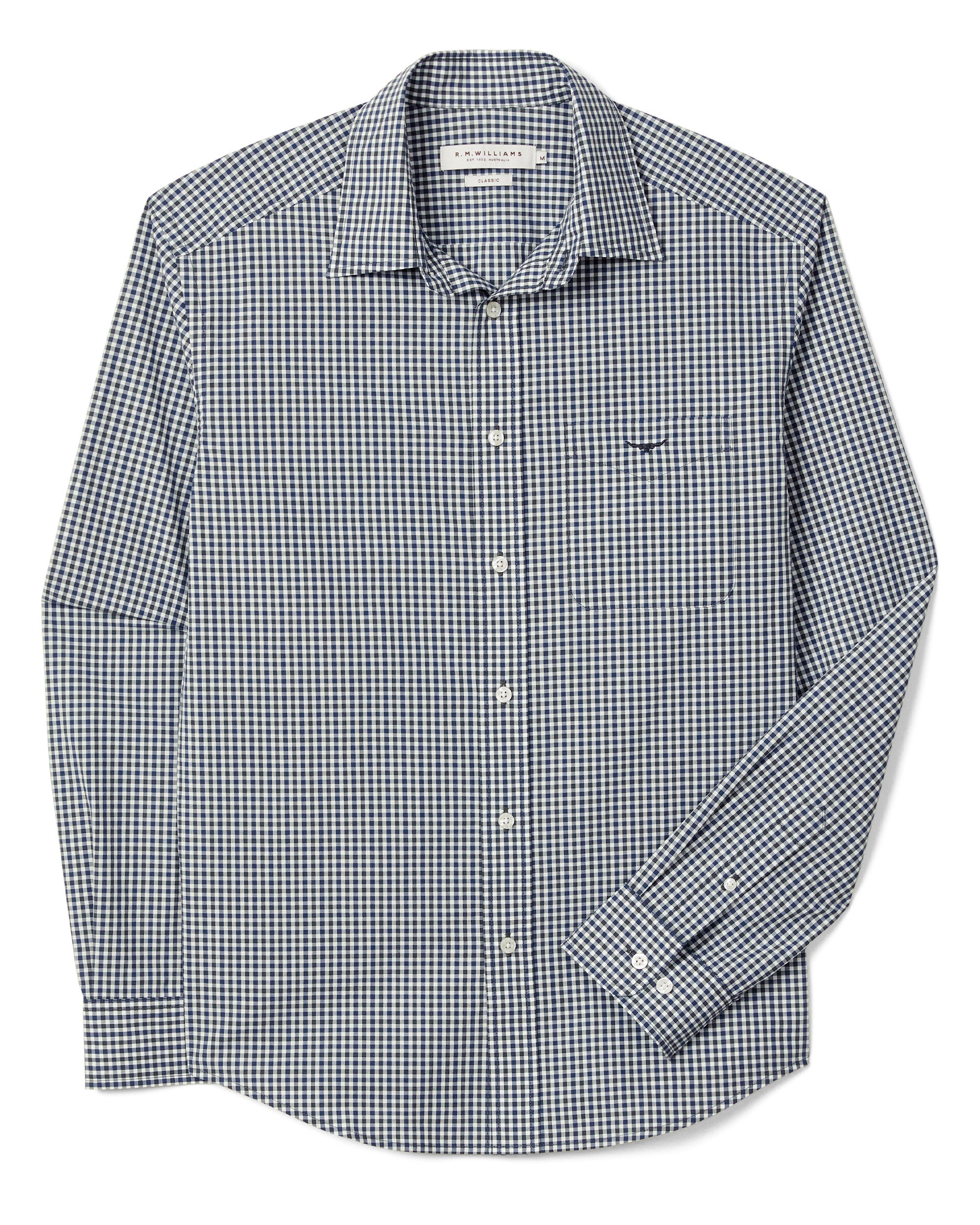 Mogo Poplin Check Shirt - Navy Charcoal