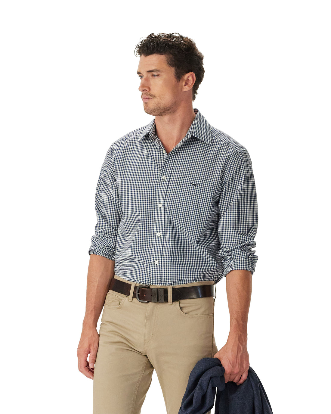 Mogo Poplin Check Shirt - Navy Charcoal