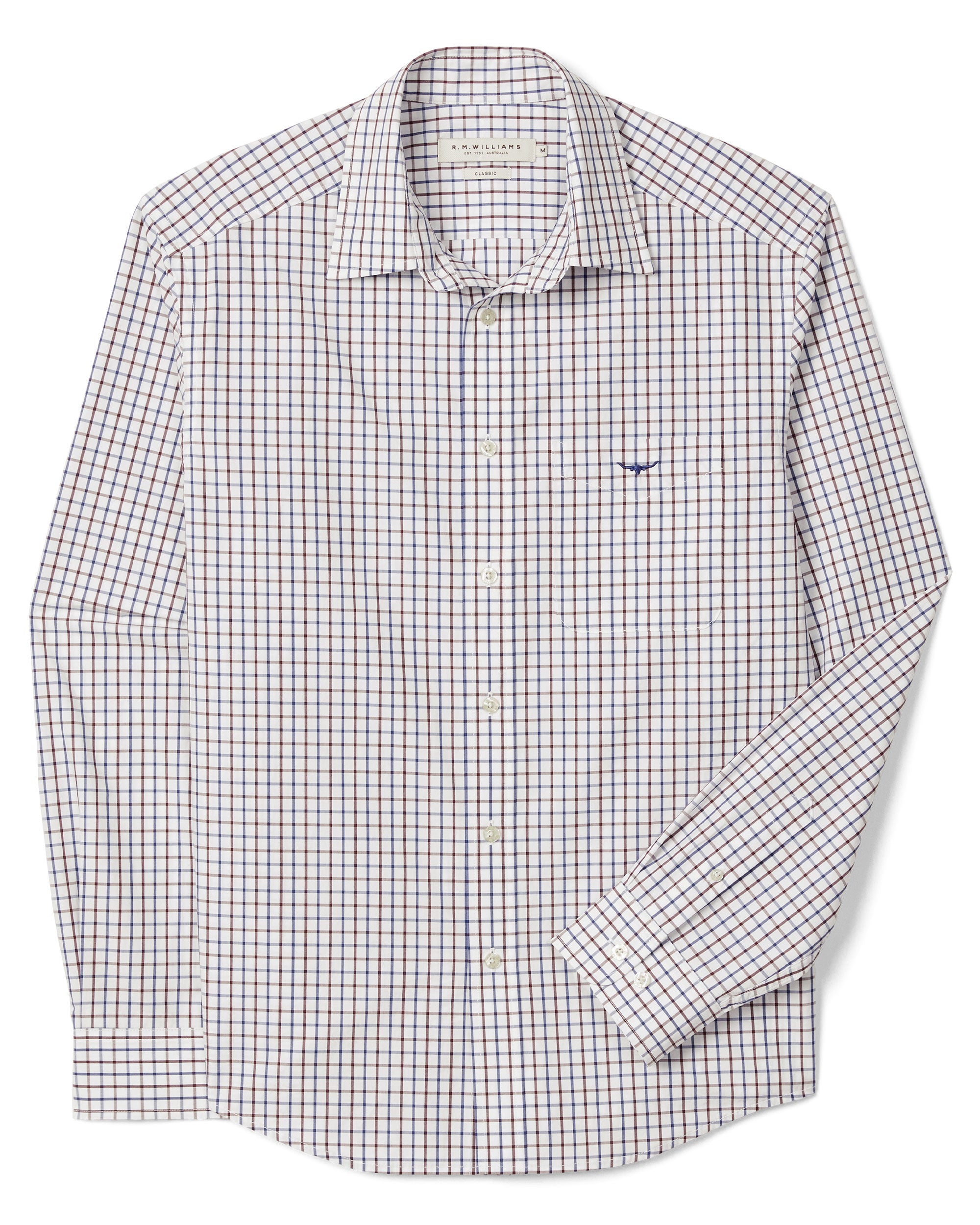Landmark | R M Williams Newland Poplin Check Shirt in Burgundy