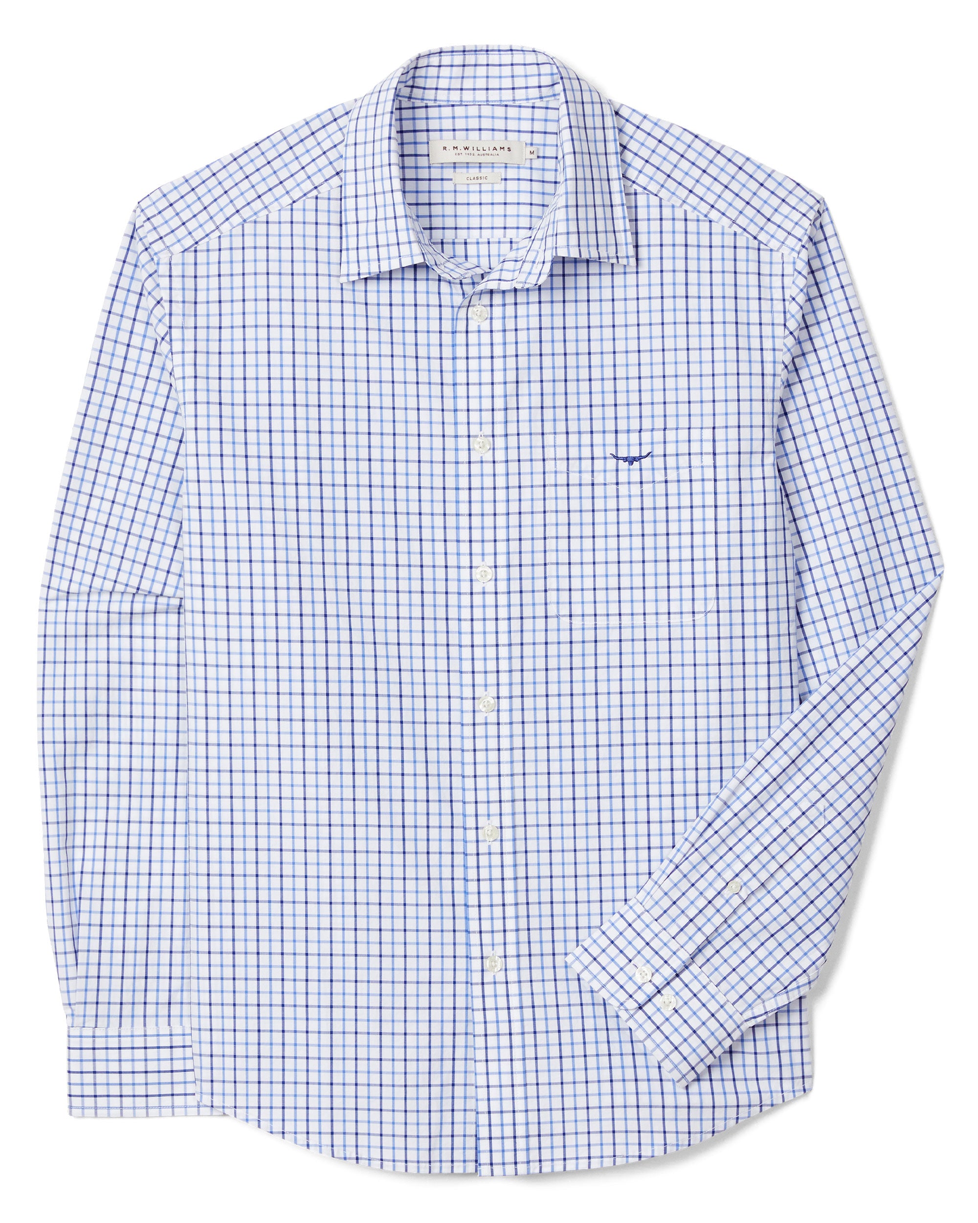 Landmark | R M Williams Newland Poplin Check Shirt in Navy