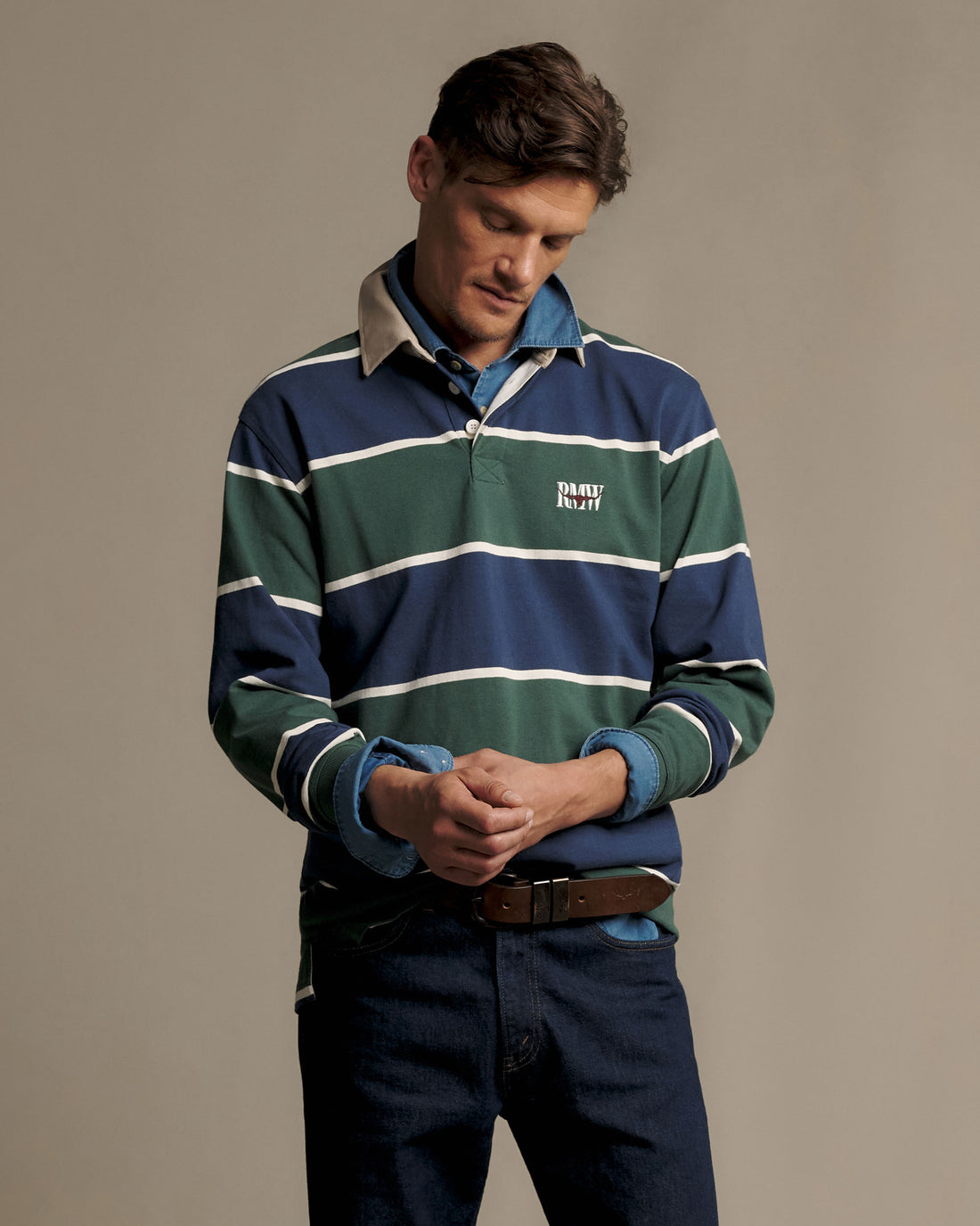 Balmain Stripe Rugby Shirt - Pine/Blue
