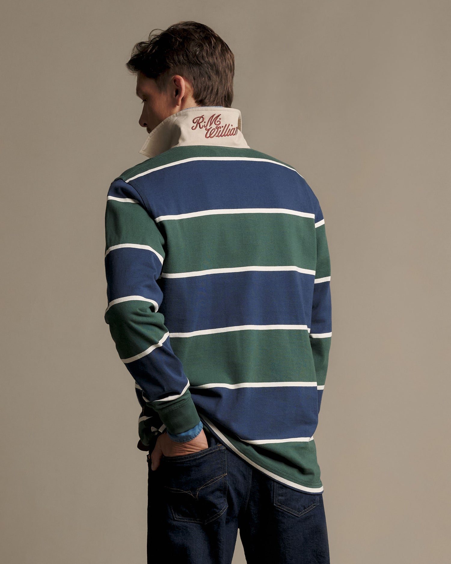 Balmain Stripe Rugby Shirt - Pine/Blue
