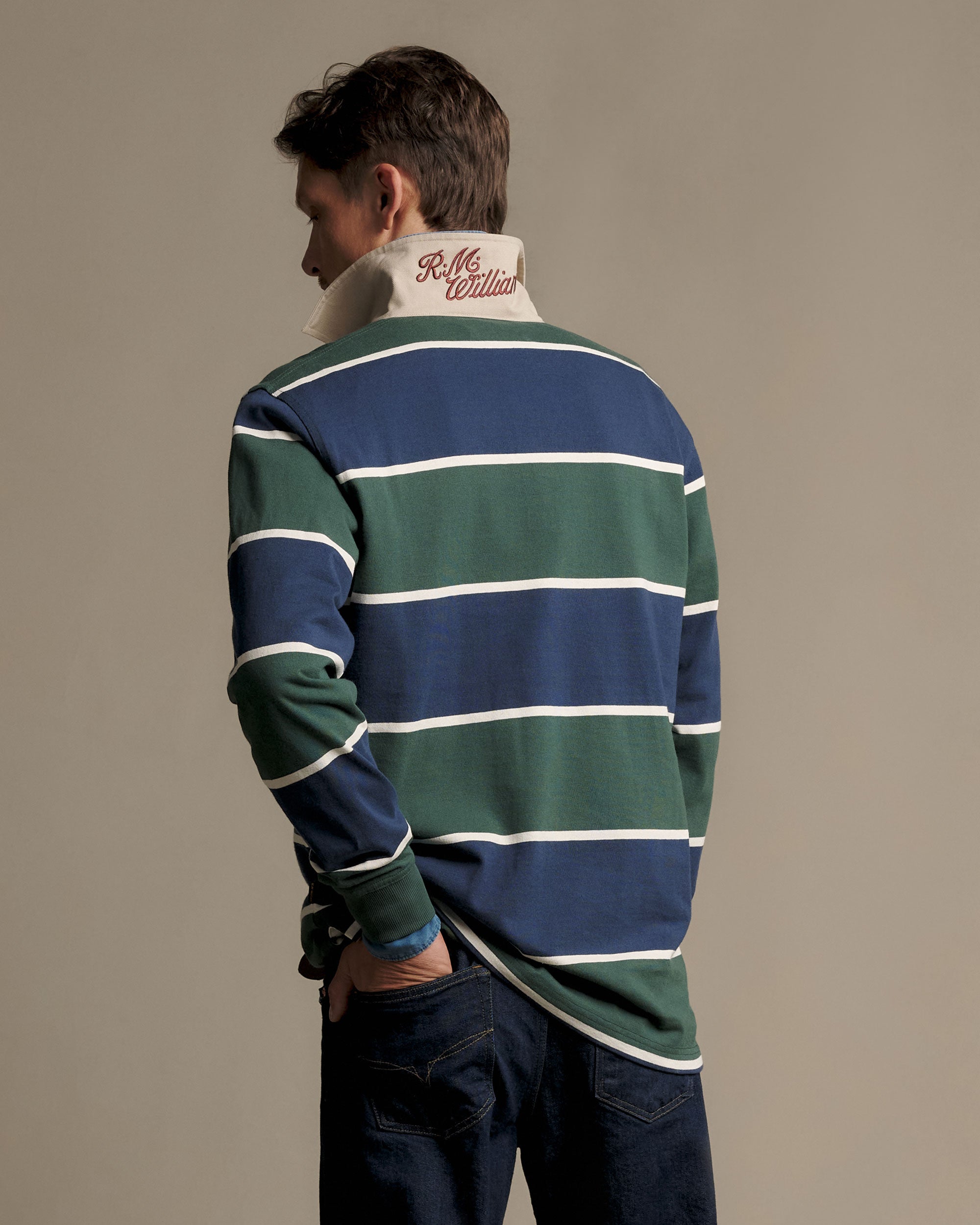 Balmain Stripe Rugby Shirt - Pine/Blue
