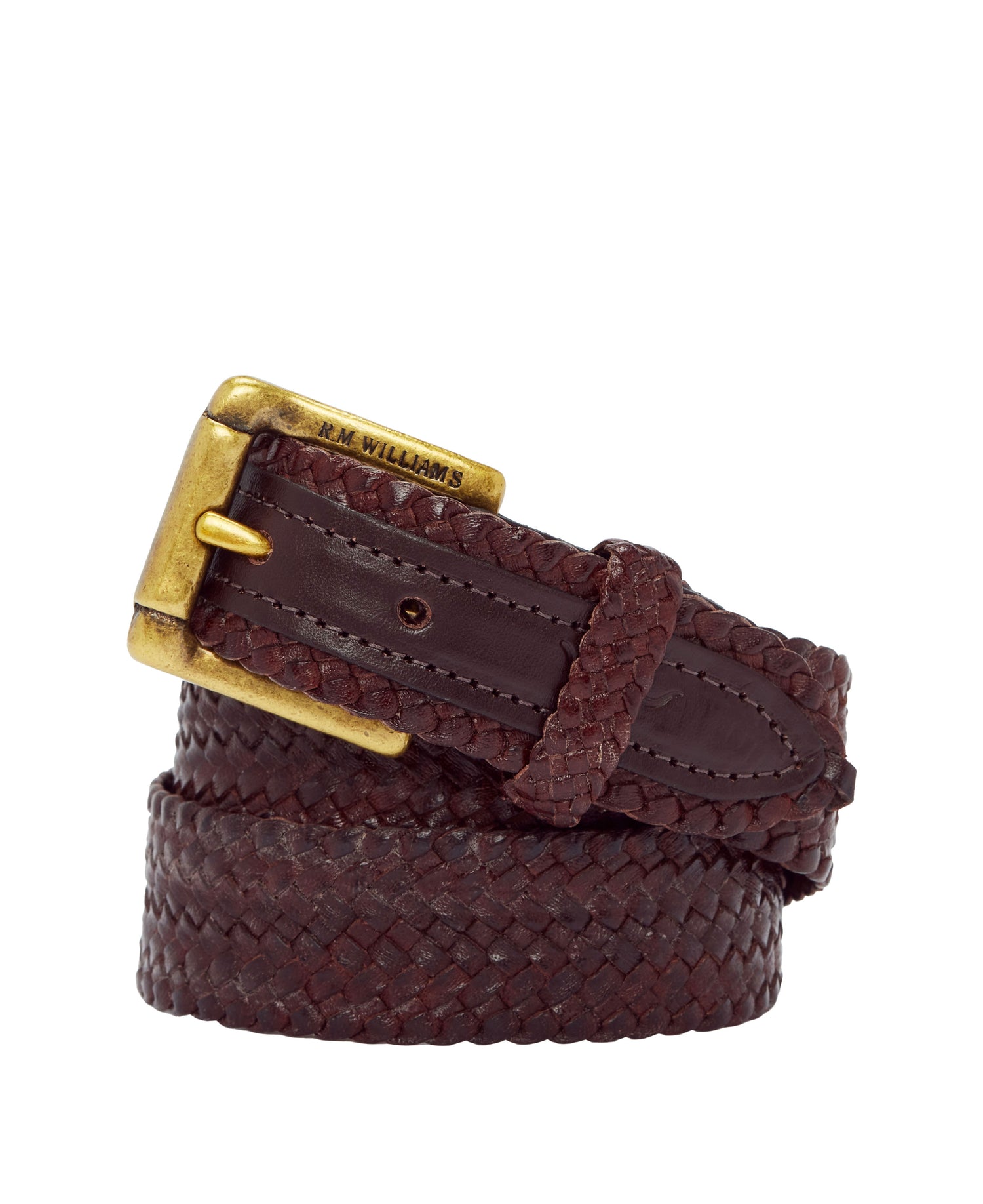 1 1/4 Inch Plaited Buckle Belt - Brown