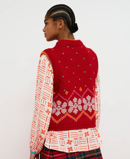 Jumpy Emb Knit Vest - Red