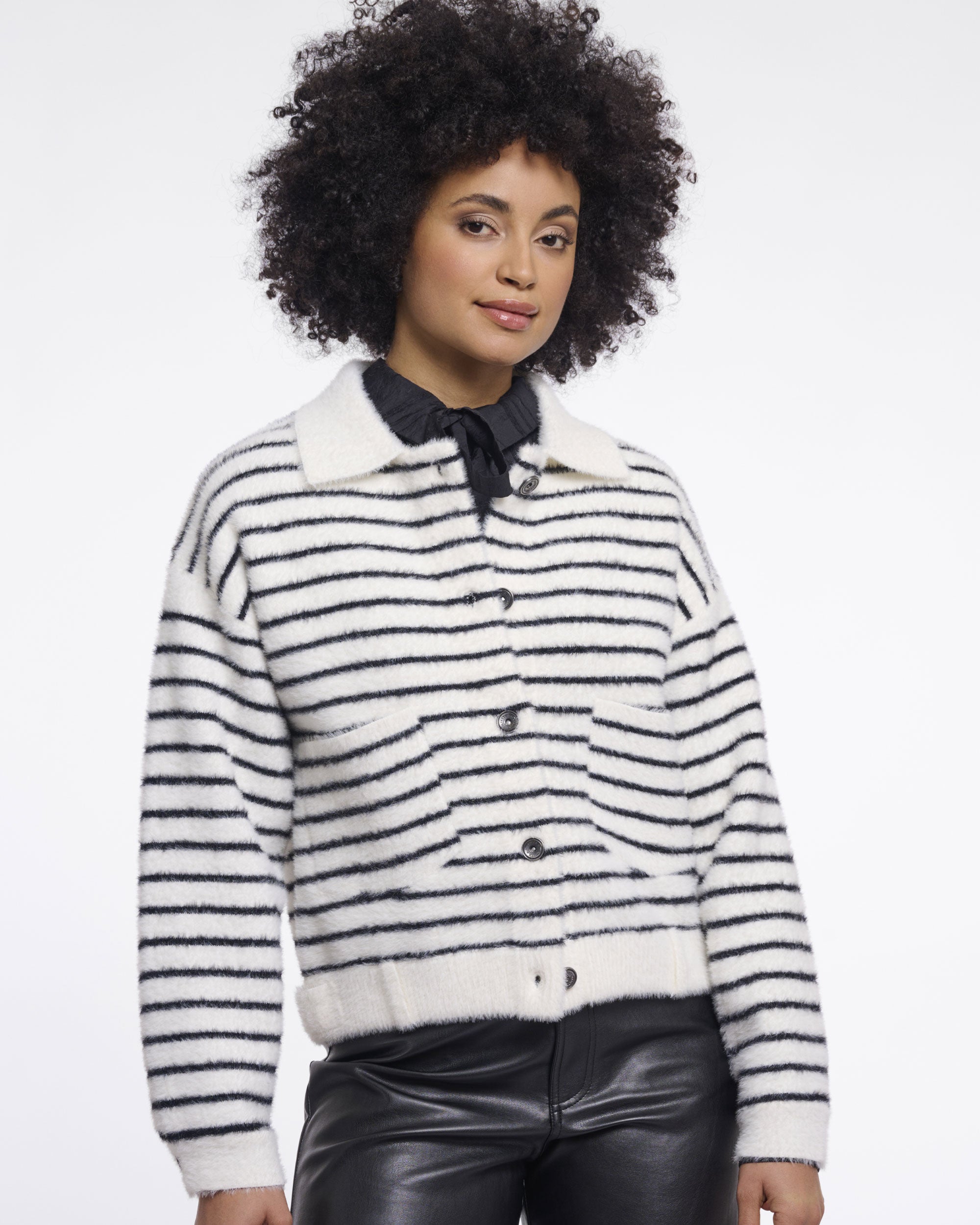 Bubbly Jacket - Black White Striped