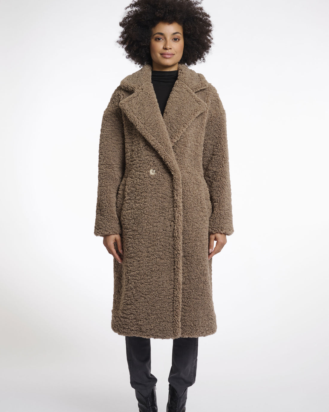 Elicia Double Breasted Teddy Coat - Toffee