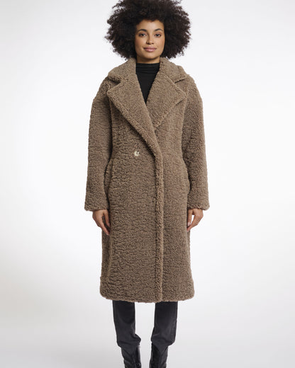 Elicia Double Breasted Teddy Coat - Toffee